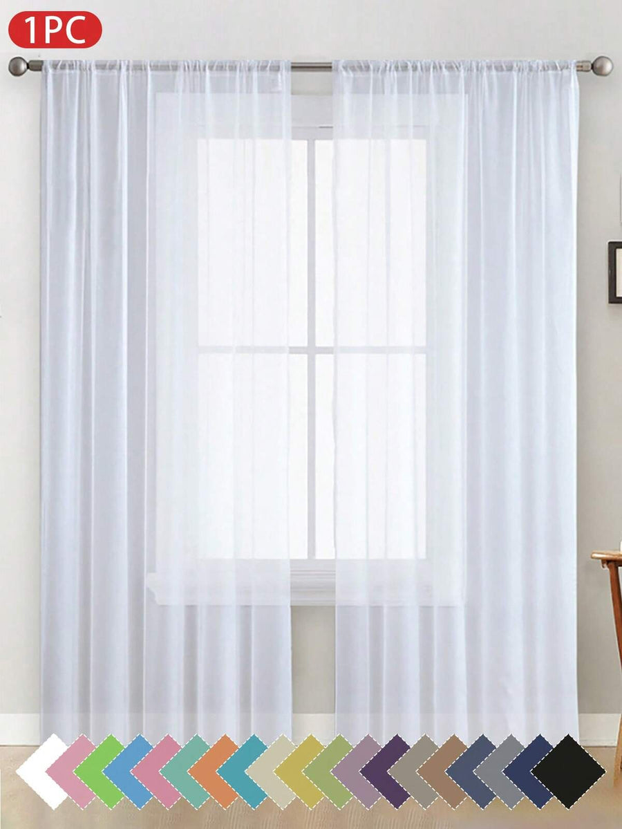 1pc Plain Lightweight Voile Curtain, Modern Minimalist Style Polyester Sheer Curtain, Suitable For Bedroom, Living Room, Balcony Decoration