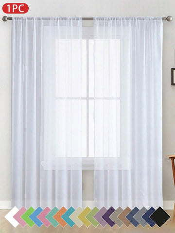 1pc Plain Lightweight Voile Curtain, Modern Minimalist Style Polyester Sheer Curtain, Suitable For Bedroom, Living Room, Balcony Decoration