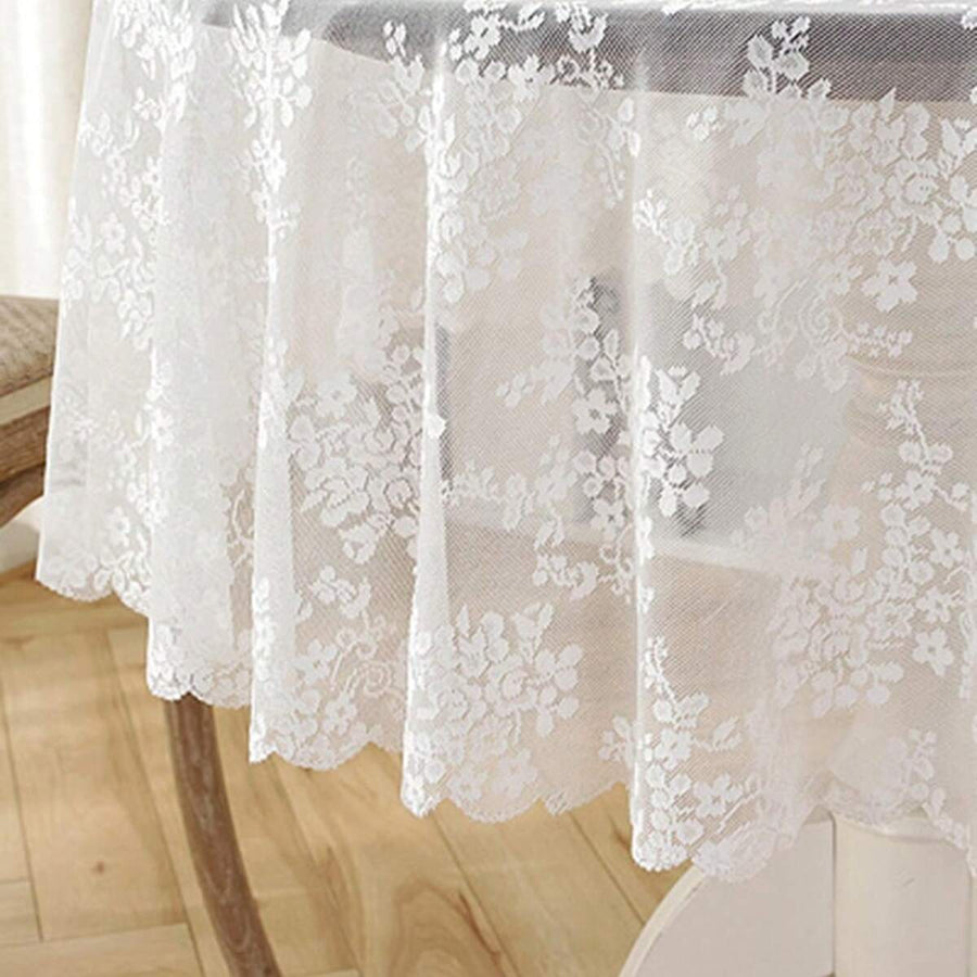 1pc White Romantic Daisy Flower Embroidered Lace Tablecloth
